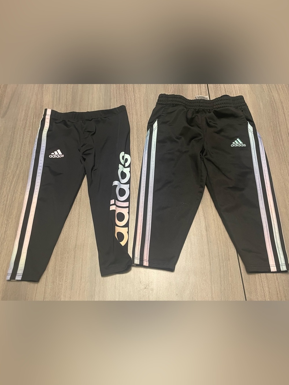 Adidas Girls 2T Black Pant Lot (Set of 2) - Iridescent Pastel 3-Stripes Leggings